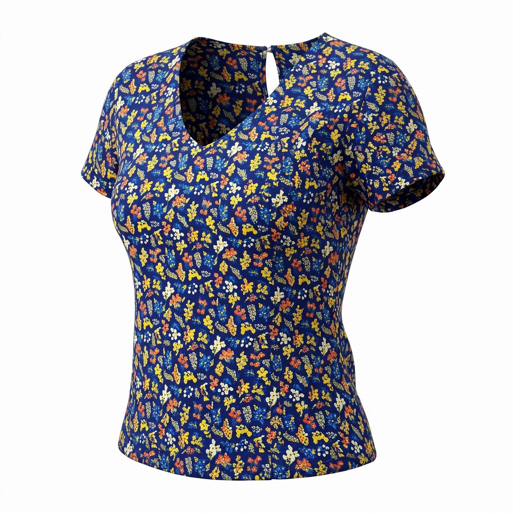 Madewell Floral Top Womens XXS Navy Blue Good Short Sleeve V-Neck Keyhole Back